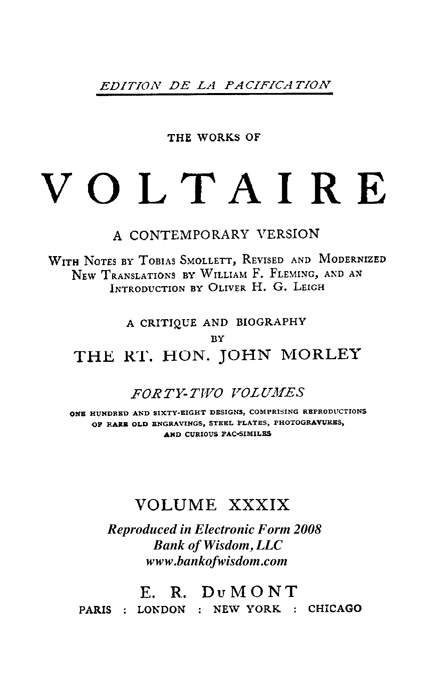 (image for) The Works of Voltaire, Vol. 39 of 42 vols. + INDEX volume 43